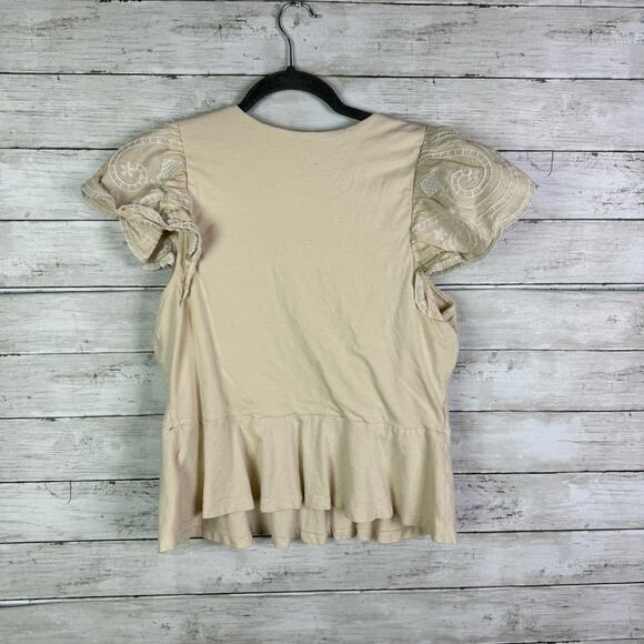 Express Embroidered Eyelet Flutter Sleeve Peplum Top Size Large - Picture 3 of 4
